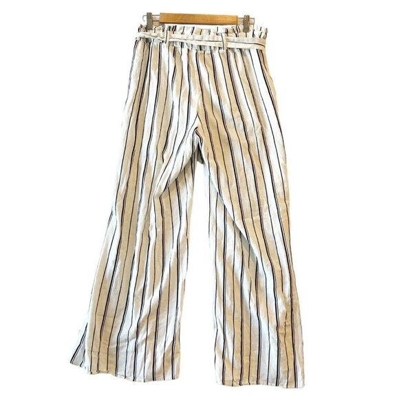 Sincerely Jules Womens M Linen Pants Paperbag Stripe Black White Open High Slits - Picture 5 of 8
